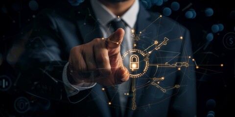 Executive Interacting with Cybersecurity Interface.