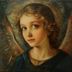Portrait of an angel in mural oil painting
