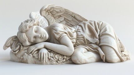 Cute baby girl angel with wings sleep. 3D rendering.