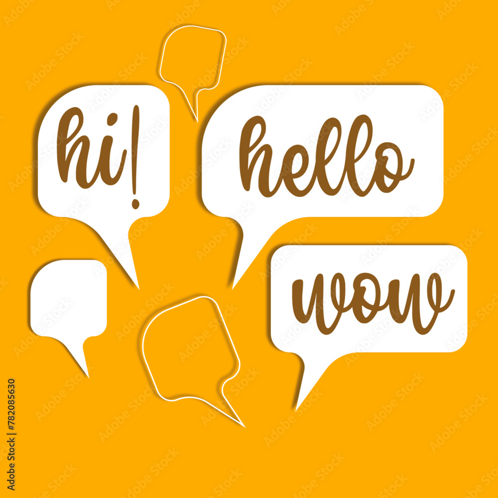 Poster hi, hello, wow, design hello. set of comic set of comic speech bubbles bubbles texture background co