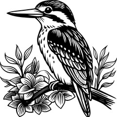 kingfisher sitting on a branch near water Colouring page for kids -vector illustration