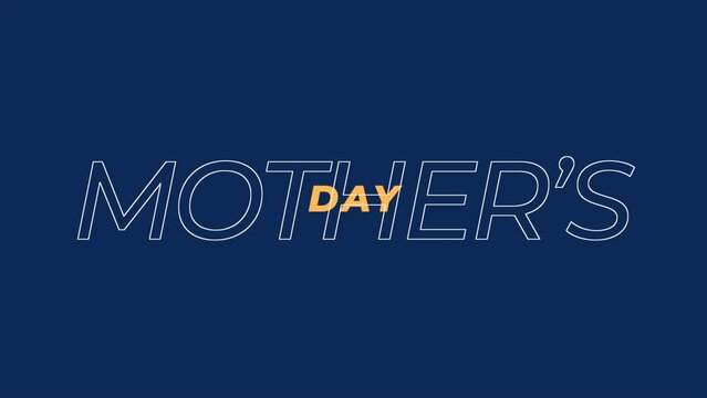 An artistic image in blue showcases Mother's Day with white diagonal lettering on it. The words are arranged creatively, adding a touch of elegance