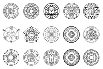 A large set of magic circles. Alchemical magic circles for witchcraft