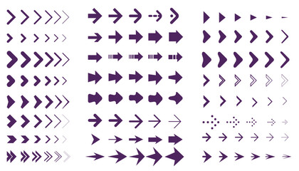 A large set of arrows of various shapes. Right arrow sign