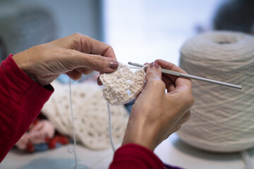 Female Hands Crocheting beauty pattern.