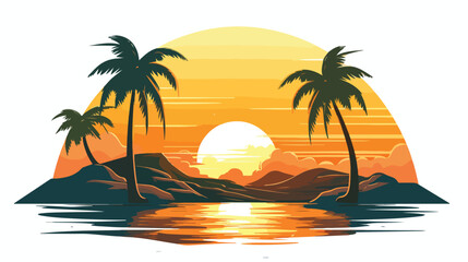 Fototapeta na wymiar Sea island logo design beach bay sunrise vector des