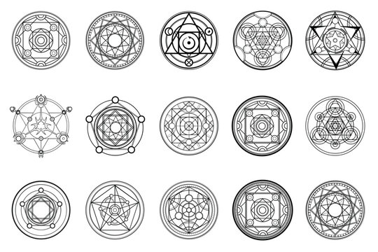A large set of magic circles. Alchemical magic circles for witchcraft