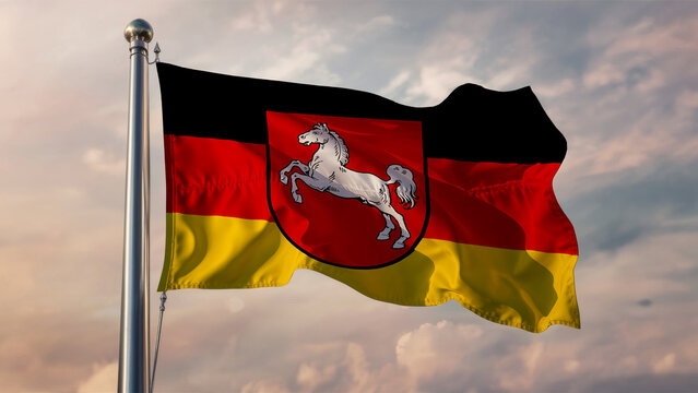 Lower Saxony Waving Flag Against a Cloudy Sky