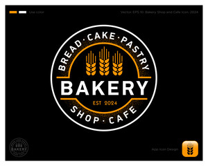 Bakery emblem. Identity. Text and thre spikelets into a circle. Identity. App button.