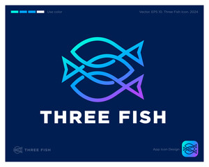 Three Fish icon. Consists of intertwined lines. Identity. App button.
