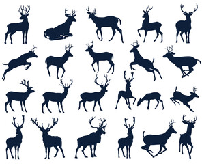 Set of deer silhouettes. Silhouettes of antlered deer in the wild © Pro_Art
