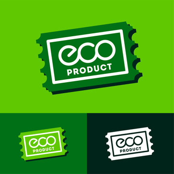 ECO icon.  Emblem for organic products. White letters in a frame on a green tear-off sticker. Identity. App button.