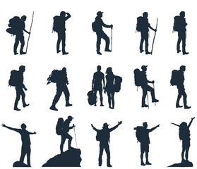 Set of silhouettes of tourists and adventurers