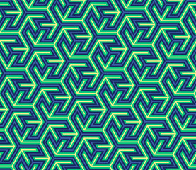 Geometric green seamless pattern on a blue background. Vector pattern for background and packaging