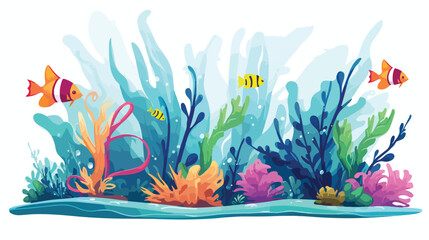 Seabed with marine habitats and algae - cartoon und - obrazy, fototapety, plakaty