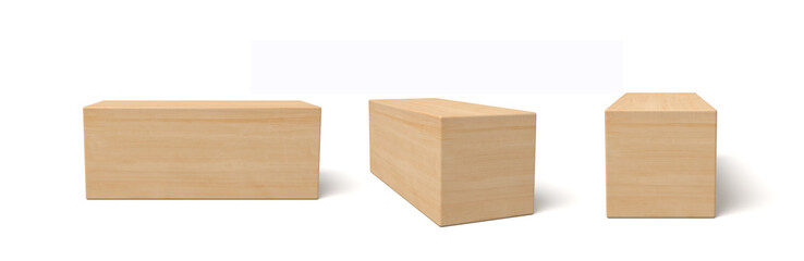 Three wooden blocks on a white background