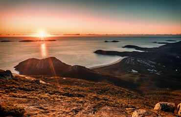 Sunset on the coast of Wilsons Promontory National Park from Mount Oberon Summit