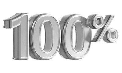 Number 100 Percent -  3D Silver Number