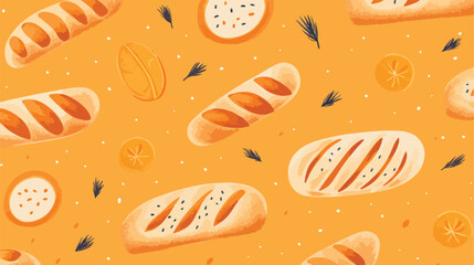 Seamless pattern bakery or bread with orange backgr