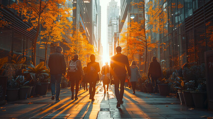 Office Managers and Business People Commute to Work in the Morning or from Office on a Sunny Day on...