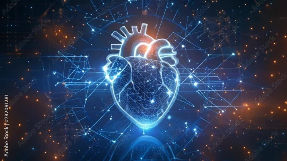 Poster digital representation of artificial intelligence concept with glowing neural network