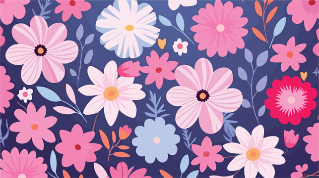 Seamless pattern colorful flowers with pink backgro