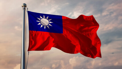 Taiwan Waving Flag Against a Cloudy Sky