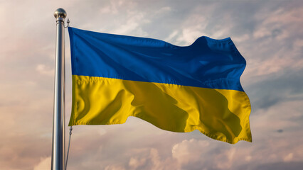 Ukraine Waving Flag Against a Cloudy Sky