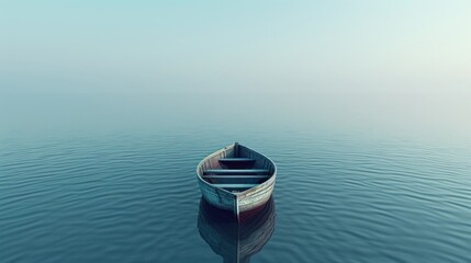 A small boat in the middle of the sea used for sea fishing. AI generated image - obrazy, fototapety, plakaty