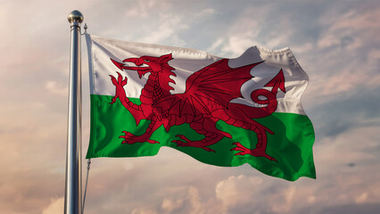 Wales Waving Flag Against a Cloudy Sky