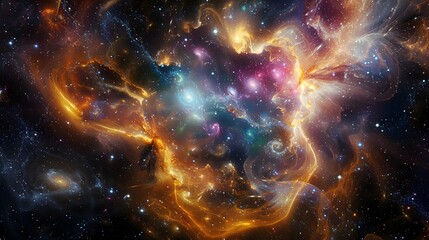 Ethereal Cosmic Expanse:Vibrant Nebulas,Distant Galaxies,and Swirling Patterns in a Captivating Digital Art Composition