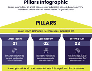 Three pillars Infographic design.infographic 3 point template with strong pillar building on centre for slide presentation