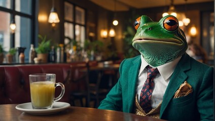 green frog in suit - obrazy, fototapety, plakaty