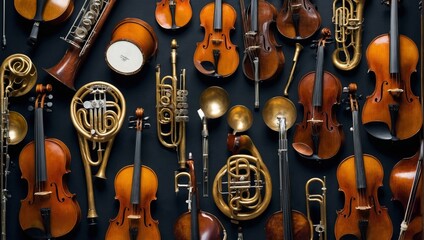 Naklejka premium wall on which musical instruments and violins hang