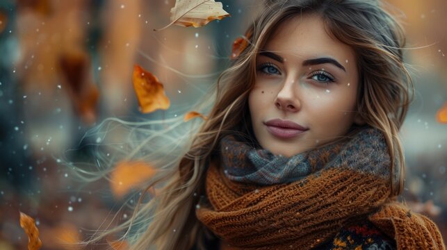 Beautiful women become models in autumn.AI generated image