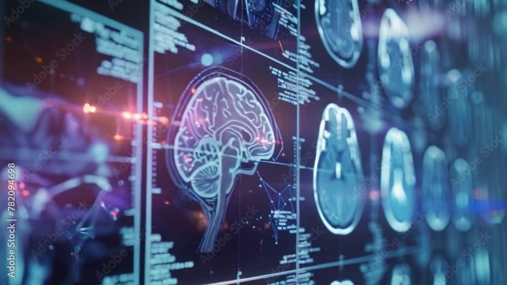 Poster computer screen displaying brain image