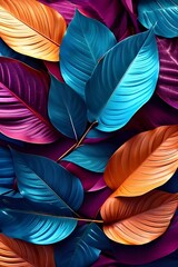 A close-up of vibrant multicolored leaves. autistic textures and veins with color contrast. Ideal...