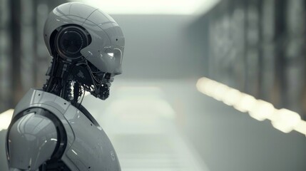 AI supported robot waiting for a mission. Copy space for your text.