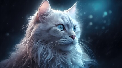 Cat realistic illustration. Cute domestic kitten portrait