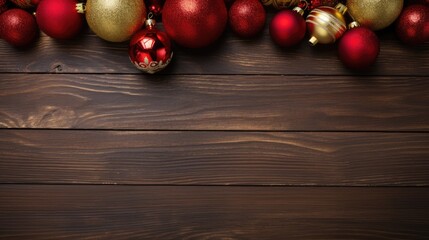 Christmas rustic background - vintage planked wood with decorations and free text space