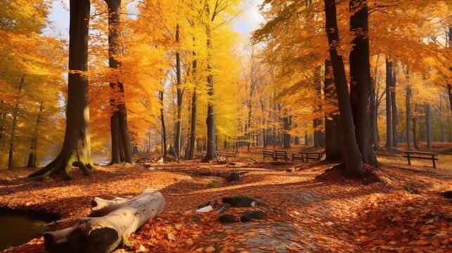 River view with beautiful colorful forest in autumn.AI generated image