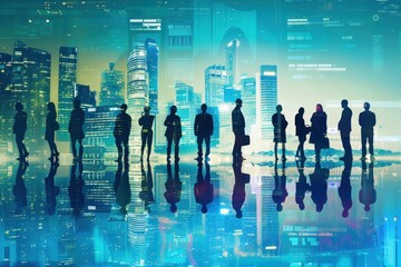 A group of business people standing in front of the city skyline - 782096442
