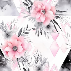 Watercolor floral seamless pattern with pink flowers.