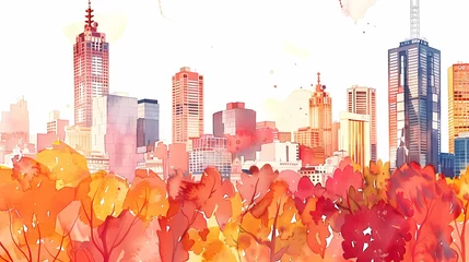 Foto op Canvas Watercolor autumn city illustration poster background © jinzhen