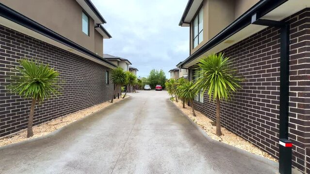 walking through a Suburban town house complex in Melbourne Victoria Australia