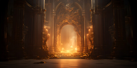 Majestic baroque architecture embracing ethereal light: A gateway to transcendence and mystery - obrazy, fototapety, plakaty