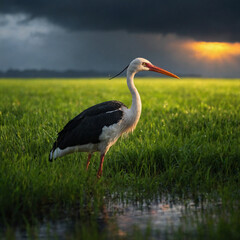 Fototapeta premium white stork in the grass