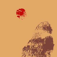 Stamp scene chinese landscape pattern. ink stain. abstract background