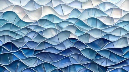Abstract wavy texture in shades of blue and white, resembling a stylized ocean or modern art installation with a sense of movement and fluidity.
