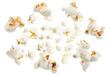 Popcorn explosion isolated on white background.